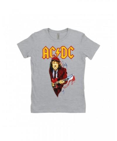 AC/DC Ladies' Boyfriend T-Shirt | Angus Young With Bloody Guitar Design Shirt $10.48 Shirts