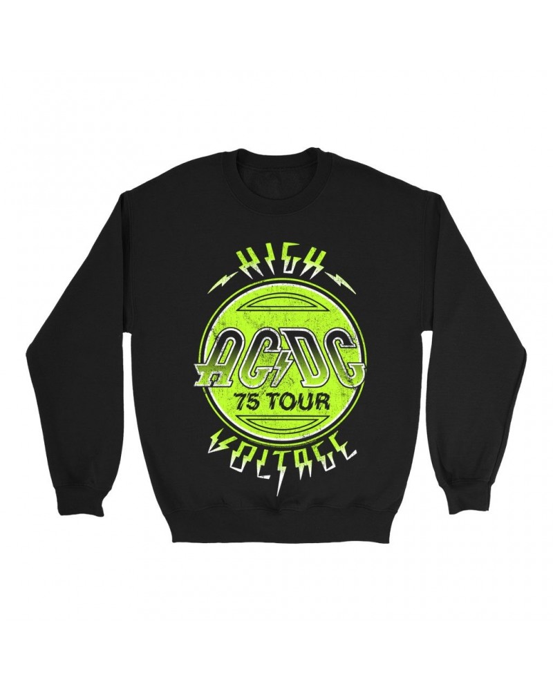 AC/DC Sweatshirt | Electric Green High Voltage Design Sweatshirt $16.78 Sweatshirts