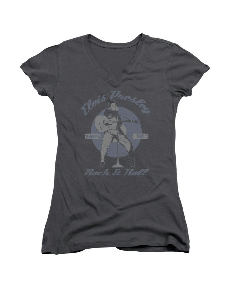 Elvis Presley Junior's V-Neck Shirt | ROCK & ROLL Junior's Tee $7.38 Shirts