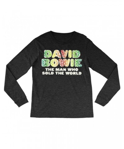 David Bowie Long Sleeve Shirt | Rainbow Funky The Man Who Sold The World Logo Distressed Shirt $11.38 Shirts