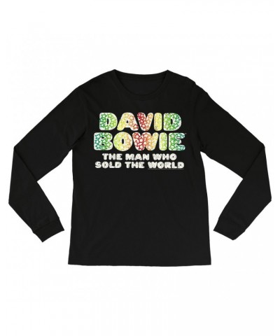 David Bowie Long Sleeve Shirt | Rainbow Funky The Man Who Sold The World Logo Distressed Shirt $11.38 Shirts