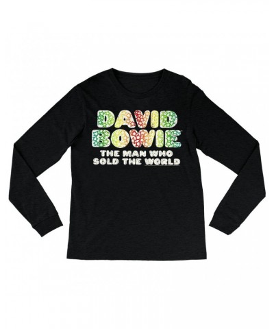 David Bowie Long Sleeve Shirt | Rainbow Funky The Man Who Sold The World Logo Distressed Shirt $11.38 Shirts