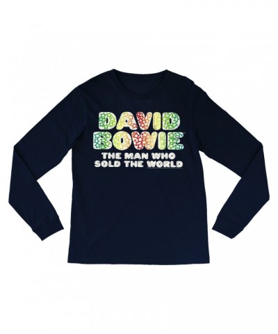 David Bowie Long Sleeve Shirt | Rainbow Funky The Man Who Sold The World Logo Distressed Shirt $11.38 Shirts