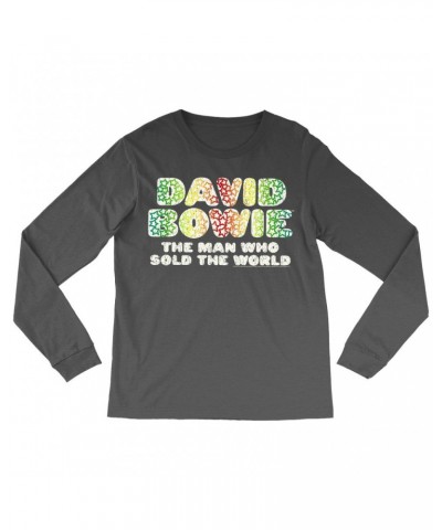 David Bowie Long Sleeve Shirt | Rainbow Funky The Man Who Sold The World Logo Distressed Shirt $11.38 Shirts