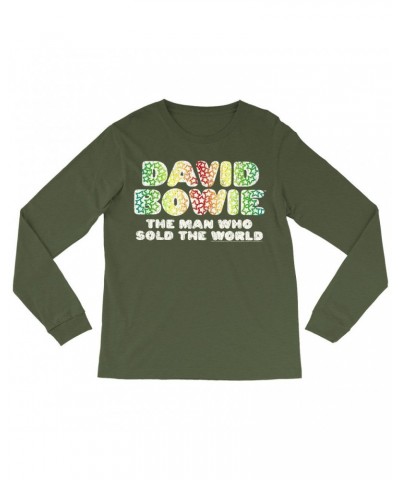 David Bowie Long Sleeve Shirt | Rainbow Funky The Man Who Sold The World Logo Distressed Shirt $11.38 Shirts