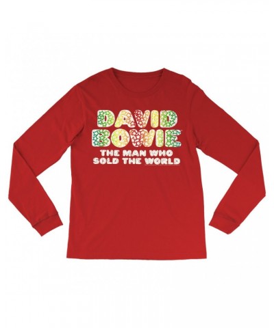 David Bowie Long Sleeve Shirt | Rainbow Funky The Man Who Sold The World Logo Distressed Shirt $11.38 Shirts