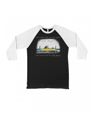 Pink Floyd 3/4 Sleeve Baseball Tee | Dark Side Of The Moon Pyramid Reflection Distressed Shirt $10.48 Shirts