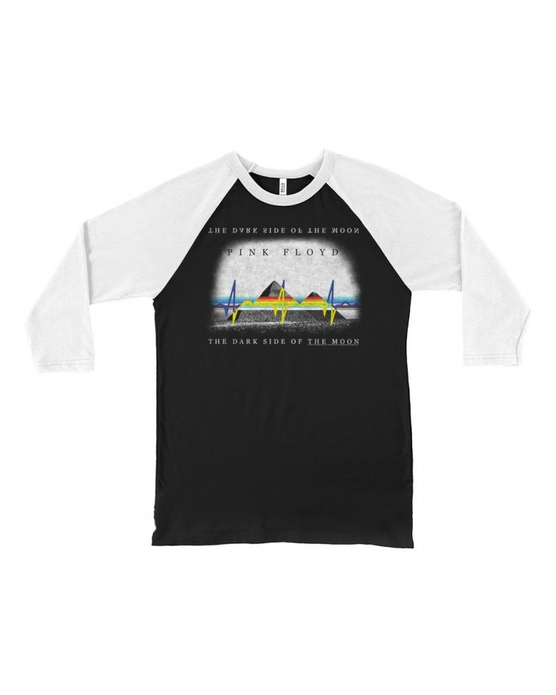 Pink Floyd 3/4 Sleeve Baseball Tee | Dark Side Of The Moon Pyramid Reflection Distressed Shirt $10.48 Shirts