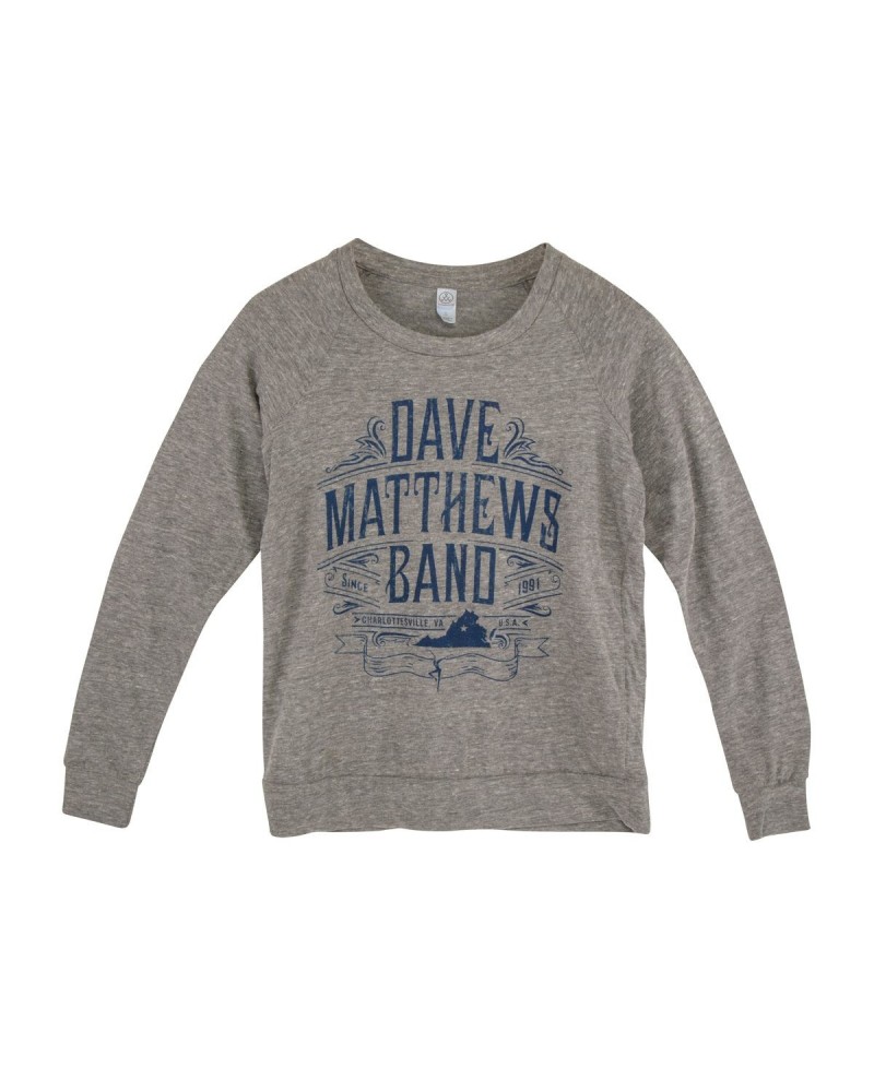 Dave Matthews Band Ladies pullover long sleeve "DMB since 1991 Charlottesville VA" (Heather Grey w/ Navy Blue log) $4.65 Swea...