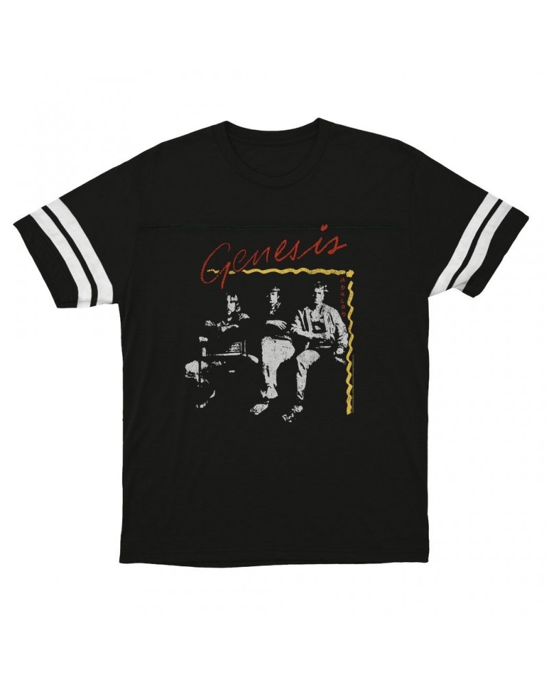 Genesis T-Shirt | Abacab Album Design Distressed Football Shirt $12.85 Shirts