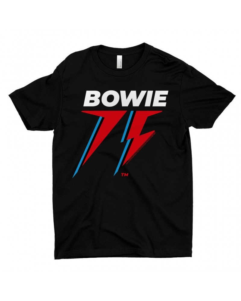 David Bowie T-Shirt | White Blue & Red 75th Logo Shirt $9.98 Shirts