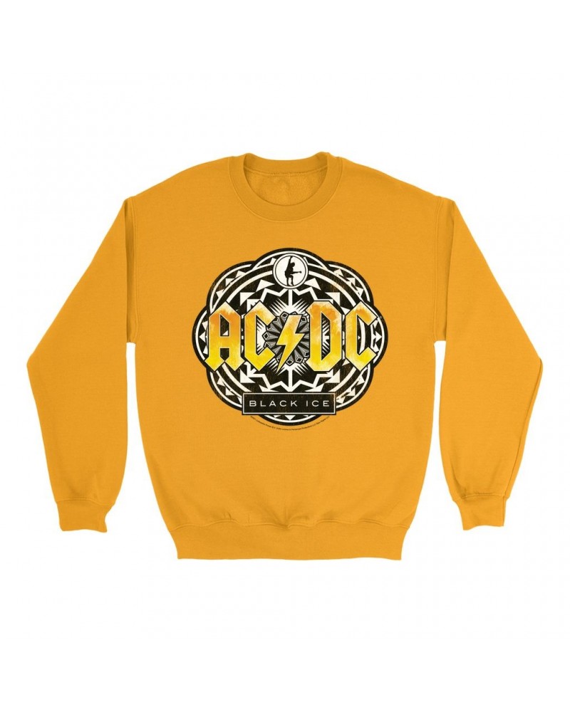 AC/DC Bright Colored Sweatshirt | Black Ice Tribal Yellow Design Sweatshirt $10.49 Sweatshirts