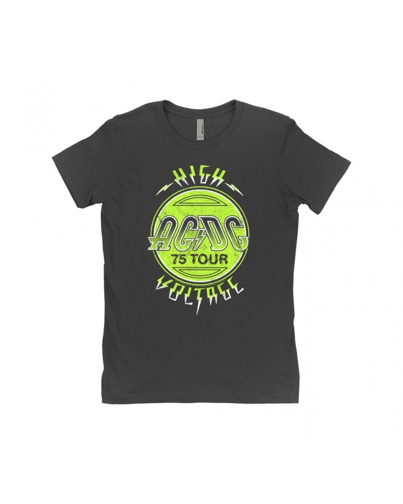 AC/DC Ladies' Boyfriend T-Shirt | Electric Green High Voltage Design Shirt $9.48 Shirts