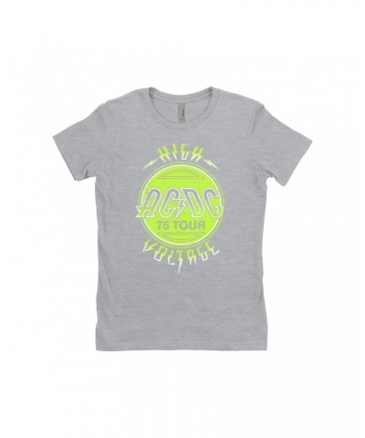 AC/DC Ladies' Boyfriend T-Shirt | Electric Green High Voltage Design Shirt $9.48 Shirts