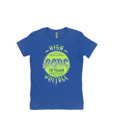 AC/DC Ladies' Boyfriend T-Shirt | Electric Green High Voltage Design Shirt $9.48 Shirts