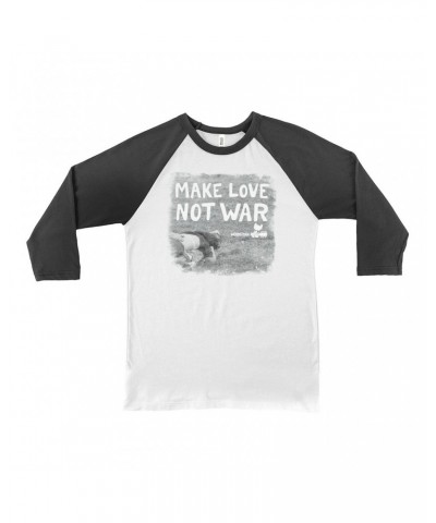 Woodstock 3/4 Sleeve Baseball Tee | Make Love Not War Famous Image Distressed Shirt $11.08 Shirts