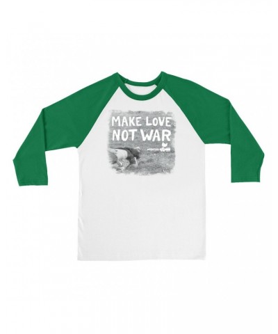 Woodstock 3/4 Sleeve Baseball Tee | Make Love Not War Famous Image Distressed Shirt $11.08 Shirts