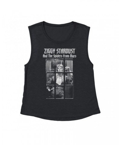 David Bowie Ladies' Muscle Tank Top | Ziggy Stardust And The Spiders From Mars Design White Shirt $10.87 Shirts