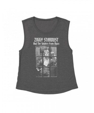 David Bowie Ladies' Muscle Tank Top | Ziggy Stardust And The Spiders From Mars Design White Shirt $10.87 Shirts