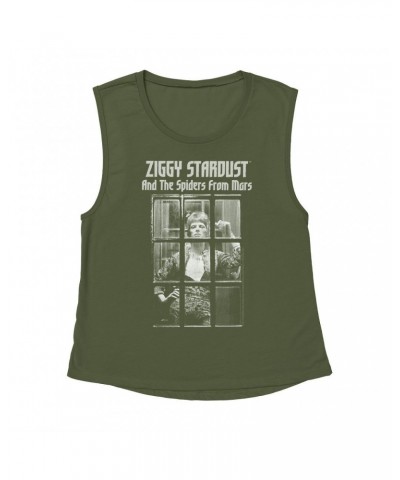 David Bowie Ladies' Muscle Tank Top | Ziggy Stardust And The Spiders From Mars Design White Shirt $10.87 Shirts