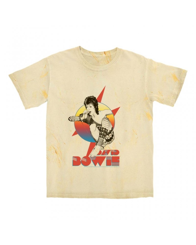 David Bowie T-shirt | Bowie Performing Colorful Design Color Blast Shirt $13.78 Shirts