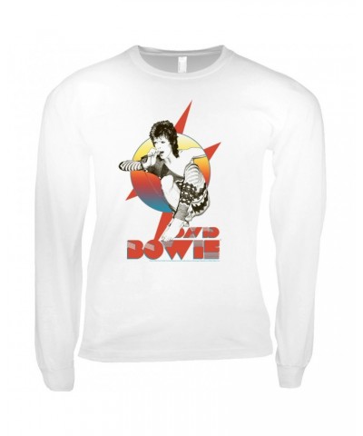 David Bowie Long Sleeve Shirt | Bowie Performing Colorful Design Shirt $11.08 Shirts