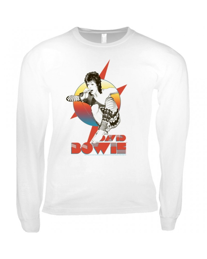 David Bowie Long Sleeve Shirt | Bowie Performing Colorful Design Shirt $11.08 Shirts