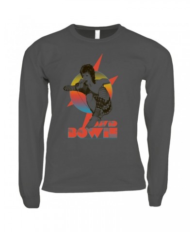 David Bowie Long Sleeve Shirt | Bowie Performing Colorful Design Shirt $11.08 Shirts