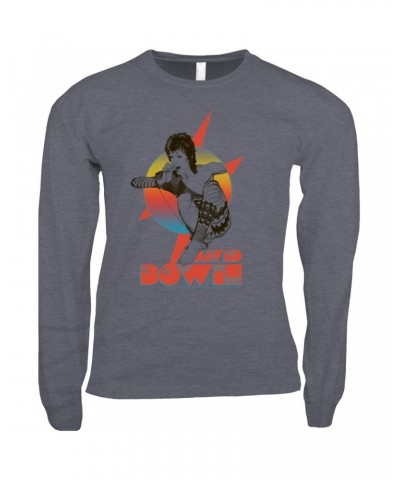 David Bowie Long Sleeve Shirt | Bowie Performing Colorful Design Shirt $11.08 Shirts