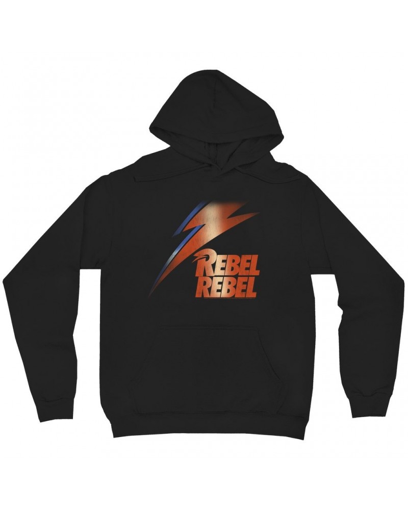 David Bowie Hoodie | Rebel Rebel And Lightning Bolt Design Distressed Hoodie $12.78 Sweatshirts