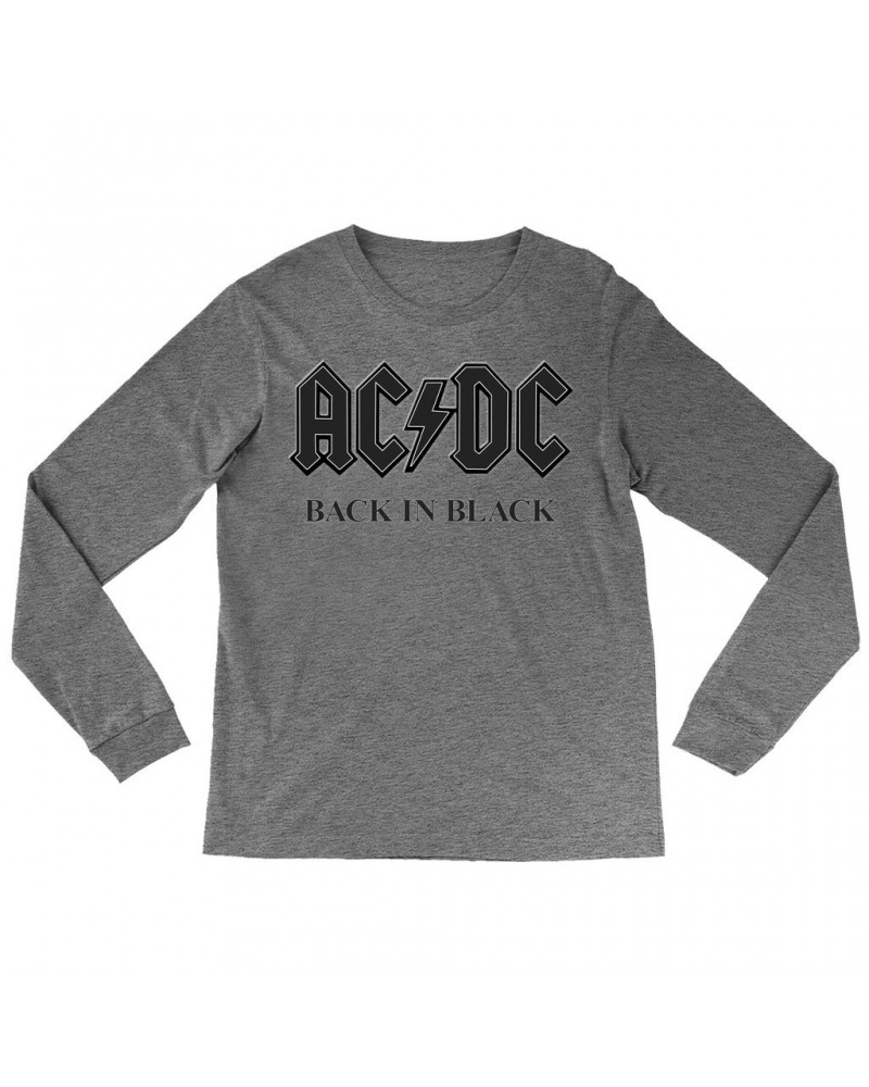 AC/DC Heather Long Sleeve Shirt | Back In Black Charcoal Design Shirt $8.99 Shirts